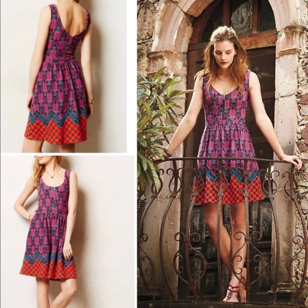 Maeve Purple and Orange Printed Sleeveless Dress